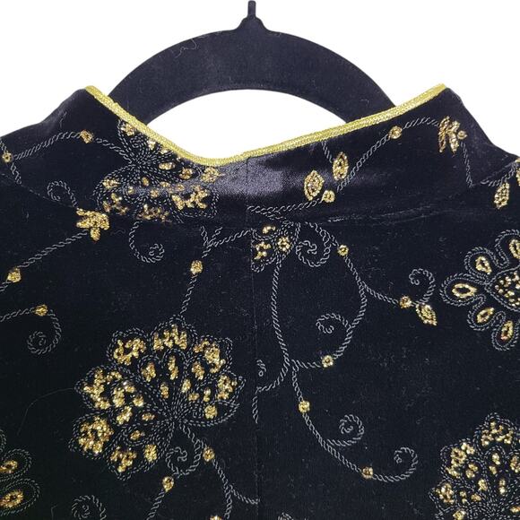 RK Evening Womens Black Metallic Gold Velvet Button Jacket SZ 22W Whimsigoth VTG - Picture 6 of 11